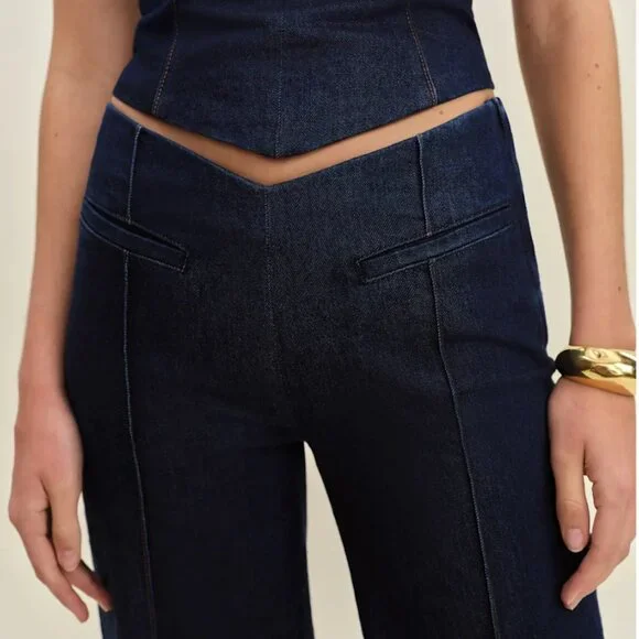 Reformation Arana Stretch Low Rise Trouser Wide Leg Jeans Blue - Size 24 - Picture 2 of 3